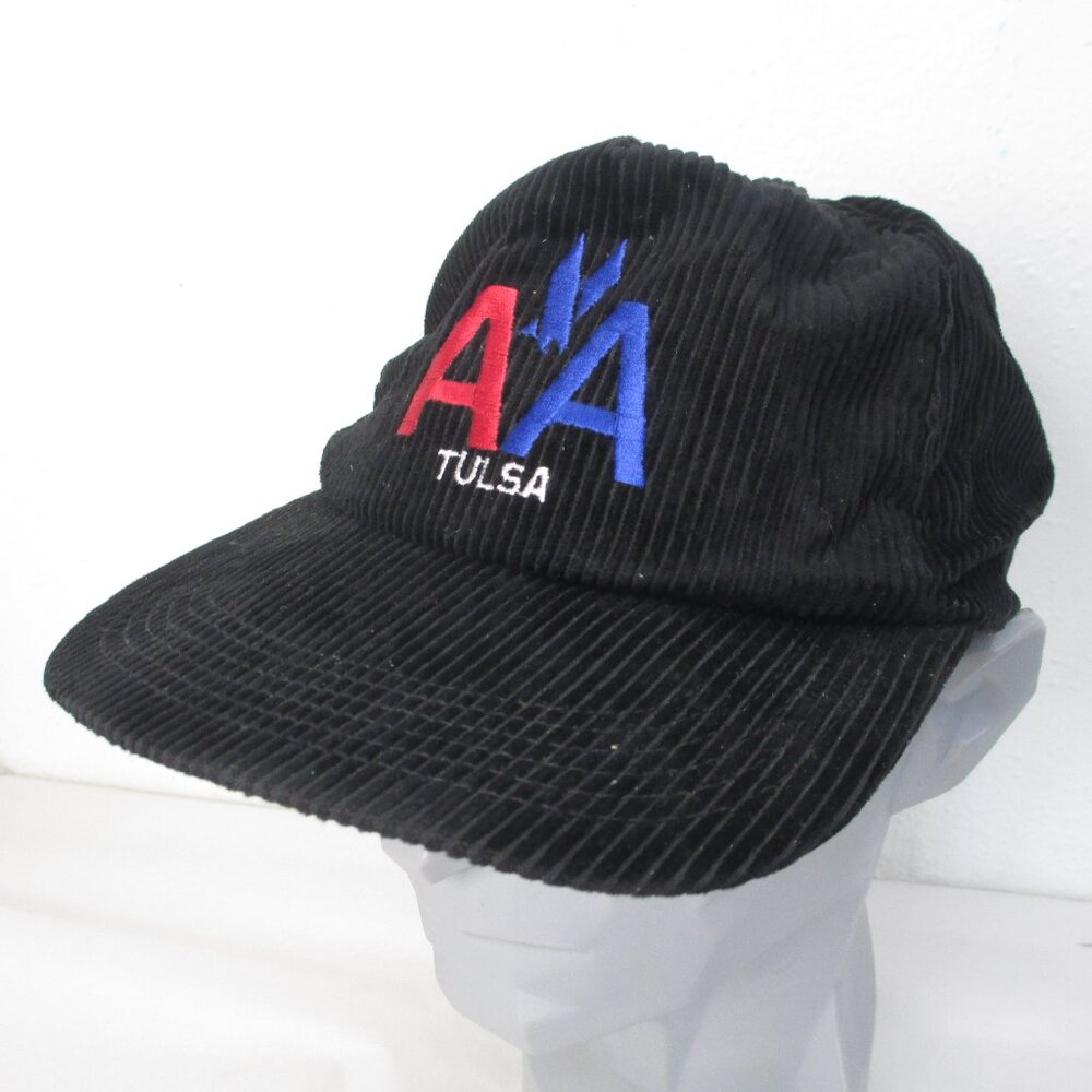 American Airlines Hat Vintage Tulsa Corduroy Black Snapback Cap Maintenance